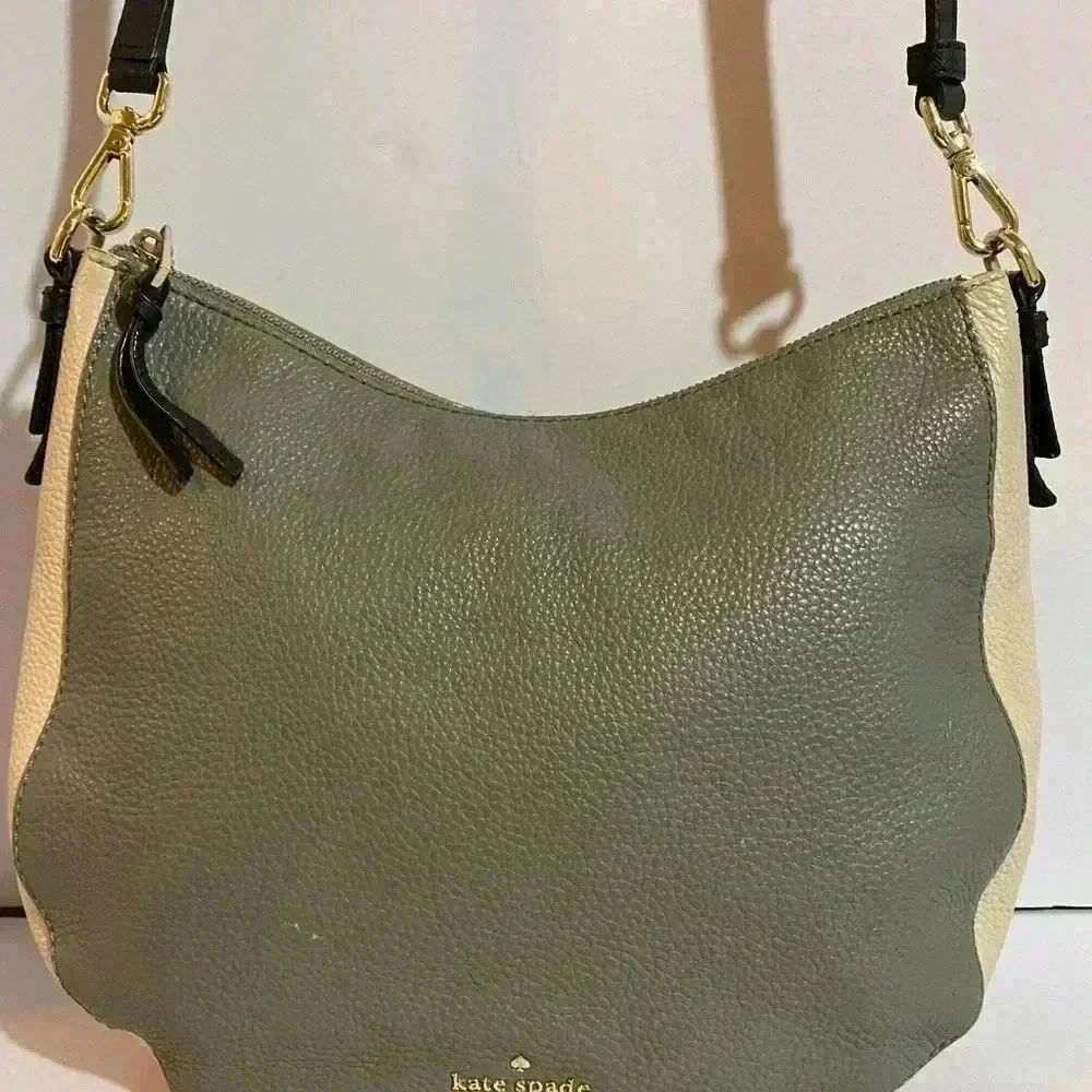 Kate spade beige grey leather satchel handbag
